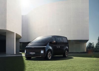 The all-new STARIA's front pictured at an angle.